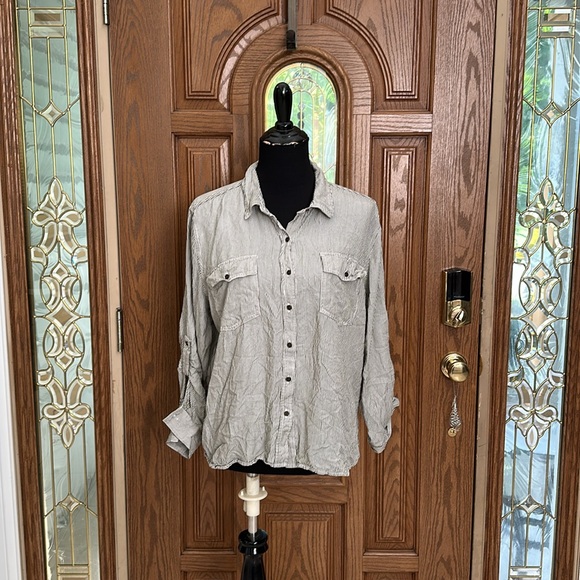 Tops - 008 a.n.a Grey & White Striped Hi Low Top